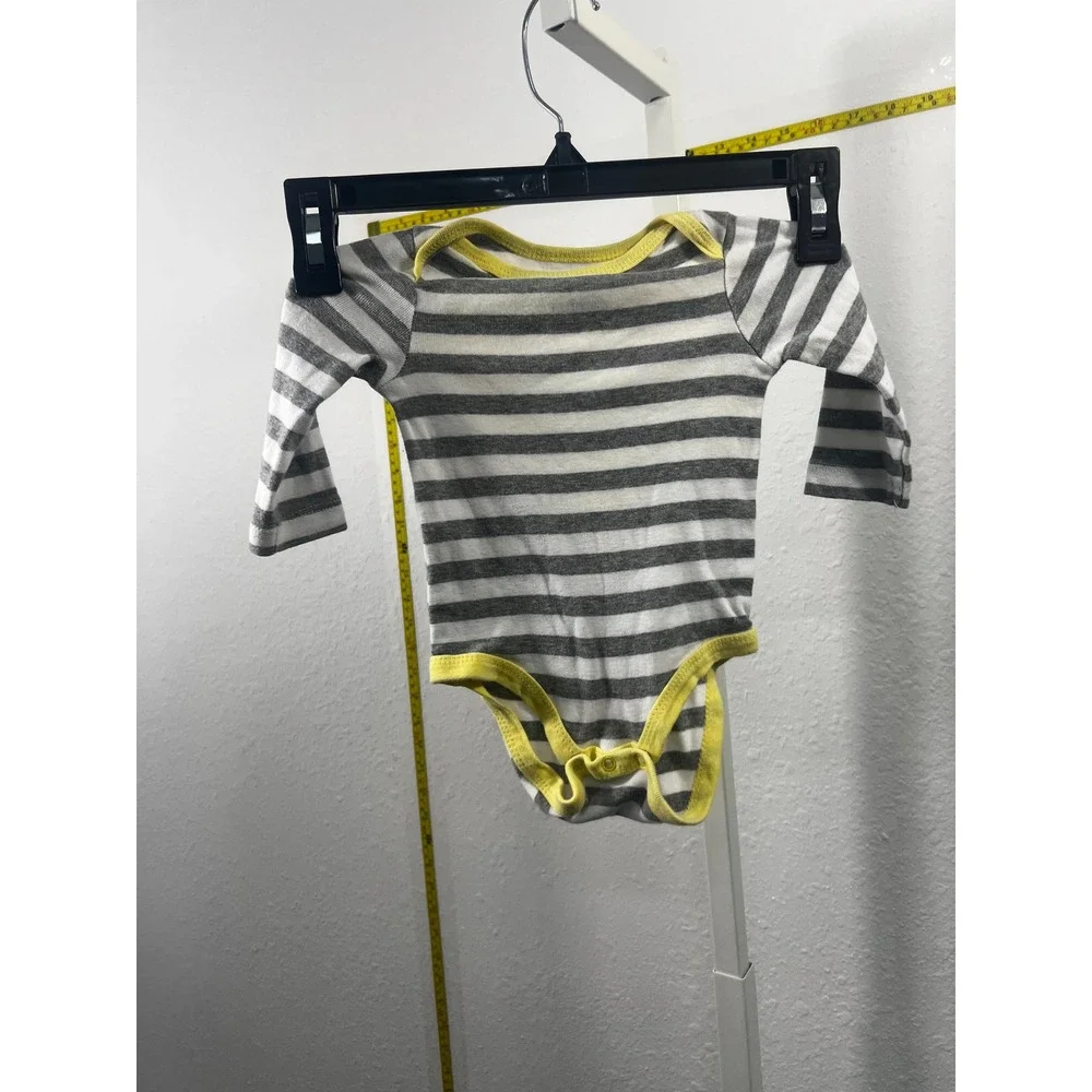Circo Bodysuit 3-6M Long Sleeve Grey White Striped Yellow Trim Cotton One‎ Piece